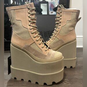 NIB Dolls Kill / Darker Wavs Atmosphere Double Stack Field Girl Traitor Boots